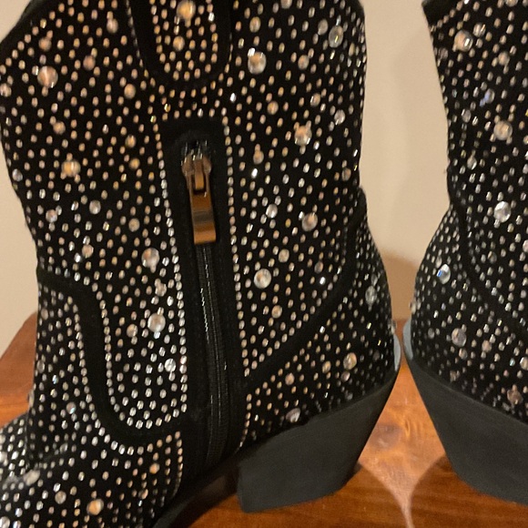 Women’s retro Black Studded Ankle cowboy Boots block heel western sz 36 pointy - Picture 5 of 11